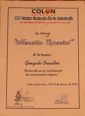 Mención Especial de la Fiesta Nacional de la Artesania 2006 COLON, Entre Rios